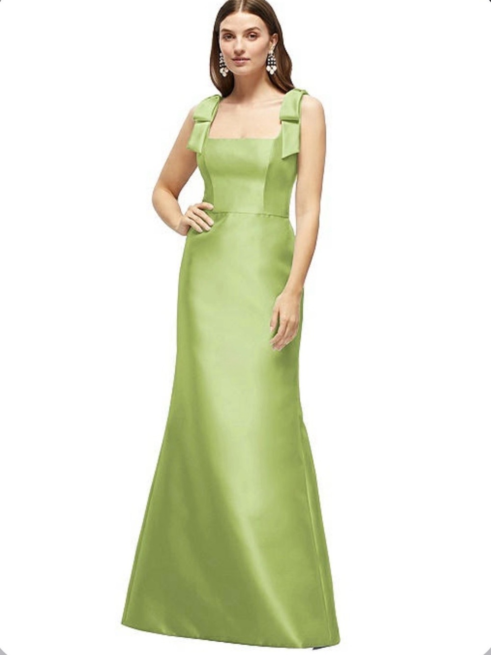 ALFRED SUNG Mojito Square-Neck Satin Twill Evening Gown